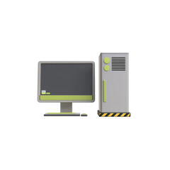 Computer with light gray frame and green accents