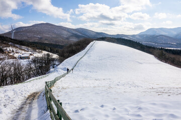 snow-covered ranch in the moutain
