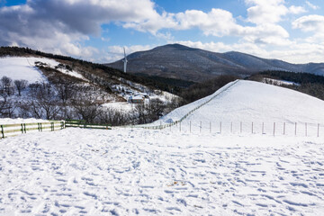 Obraz premium snow-covered ranch and mountain