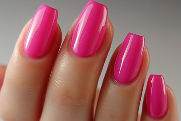 Obraz premium Stylish pink manicure with glossy finish on elegant square-shaped nails for modern feminine beauty and nail art inspiration