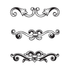 Fototapeta premium Vector set of decorative floral swirl elements in classic ornamental design
