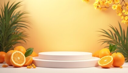 Golden podium with bright sunlight