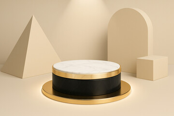 Black and white podium with spotlight