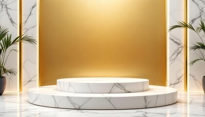 Gold podium with dark background