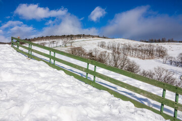 snow-covered ranch in the moutain