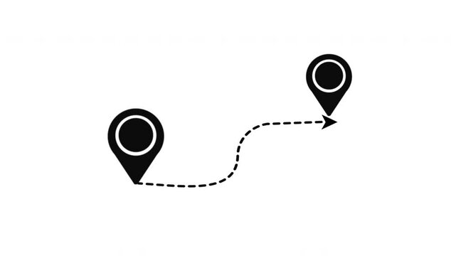 Animated Two location point connection on dashed line  with lines arrow direction  on white background. suitable of  navigation map search concept. alpha channel only 4k