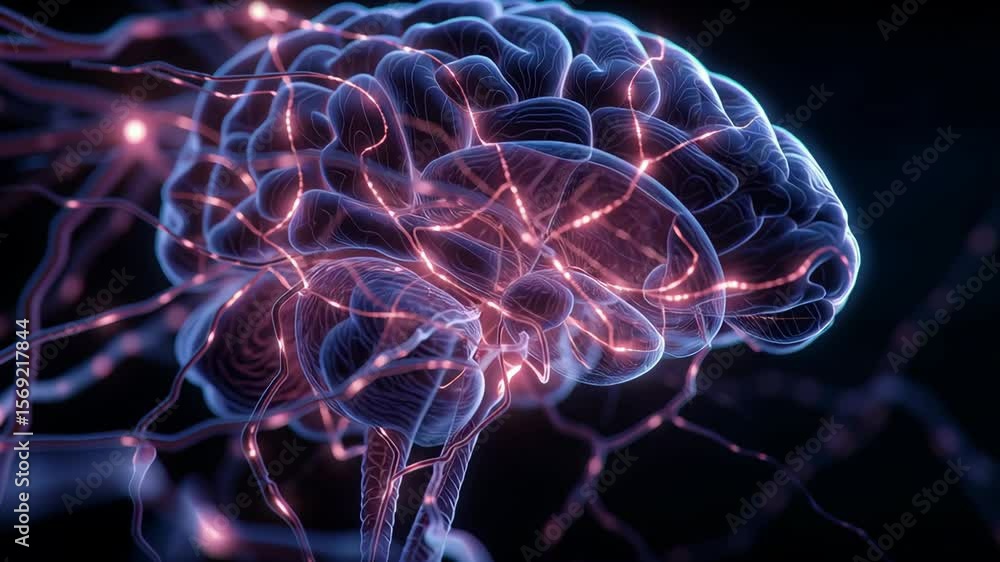 Fototapete a brain with purple and red lines is shown in the image. the brain is surrounded by purple and red l