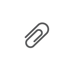 Simple, gray outline illustration of a paperclip.