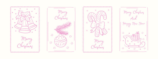 Hand drawn Christmas cards. Holiday concept for greeting card.