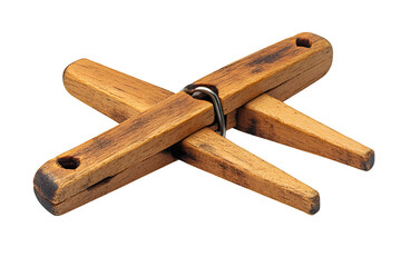 Simple wooden clothespin in open position isolated on white background