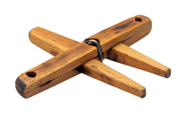 Simple wooden clothespin in open position isolated on white background
