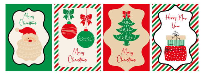 Creative hand drawn New Year or Christmas cards, posters. Festive Christmas concept.