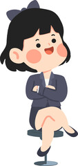 Cartoon Businesswoman Sitting with Crossed Arms