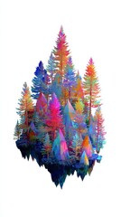 Vibrant Abstract Forest with Colorful Trees and Mountain Peaks