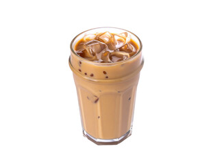Iced latte coffee on glass, isolated on transparent background