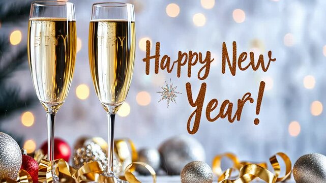 Festive new year celebration with champagne toast and holiday decor