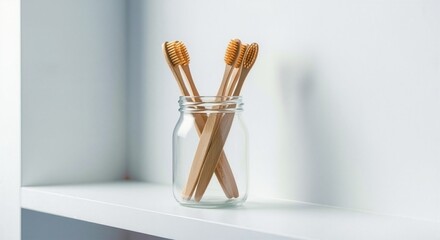 Bamboo Toothbrushes in Minimalist Bathroom