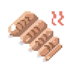 Naklejka premium pixel art grilled sausage icon, vector illustration on isolated background.