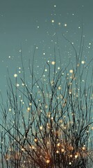 Ethereal Glow of Sparkling Lights Above Bare Twigs at Dusk