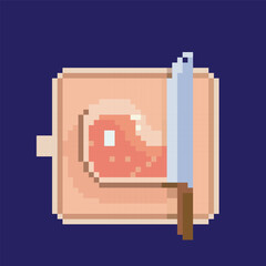 meat icon on cutting board pixel art, vector illustration on isolated background.
