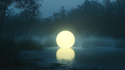 Misty Moonlight Pond