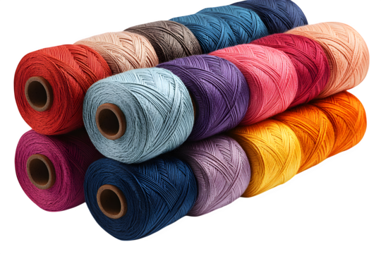 Spool of thread with color sample isolated on white background