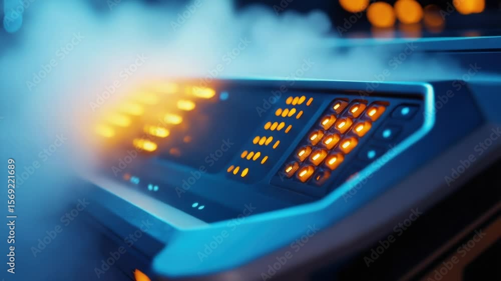 Poster close-up shot of a computer keyboard with steam coming out of it, suitable for use in digital illust