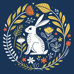 Obraz premium a white rabbit in a circle of flowers 