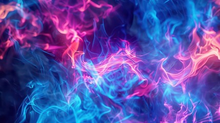 Abstract swirling patterns of vibrant blue and pink smoke create a dynamic visual experience.
