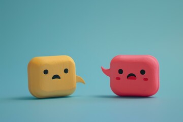 3d rendering of sad and stressed speech bubbles communicating negative emotions