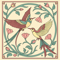 
a colorful bird and flower design