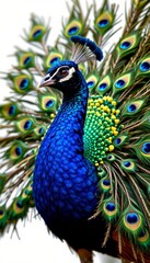 Fototapeta premium create a portrait of a peacock on the left side of the image, facing slightly to the right