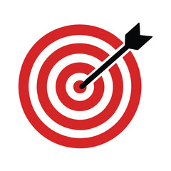 Red Target Icon with Arrow Hitting Center &ndash; Bullseye Vector Concept


