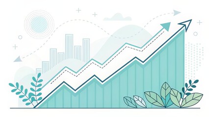 3D Bar Chart with Blue Columns and Golden Arrow Illustrating Business Growth