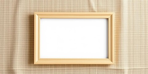 Simple beige frame rests on textured beige fabric ,  photography,  cozy