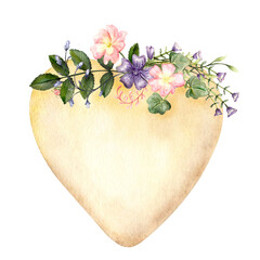 Watercolor Floral Heart on White Background © Elena