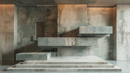 Modern concrete architecture with abstract shapes indoors
