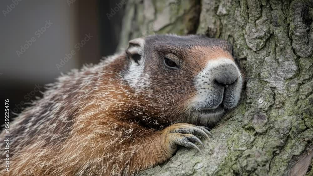 Poster a groundhog resting on the top of a tree branch