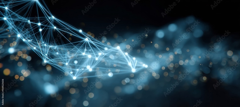 Poster futuristic digital network background with blue plexus structure and connecting dots and lines
