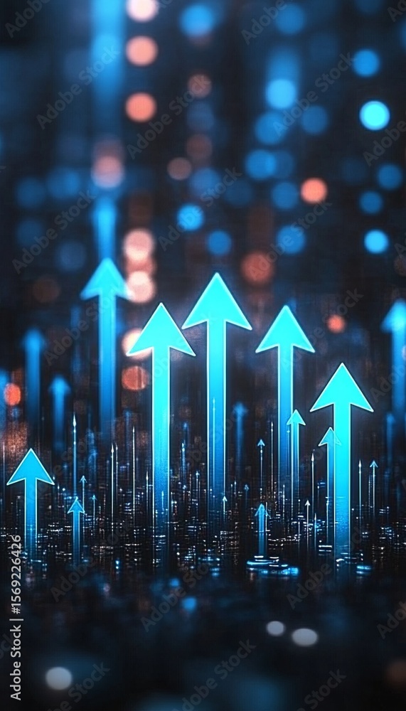 Aufkleber dynamic upward trend with blue arrows representing technological growth and digital progress in data