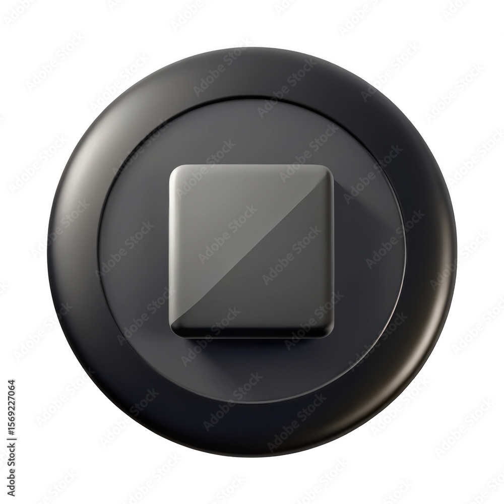 Aufkleber 3d realistic black square button icon isolated on transparent background