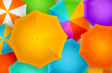 Realistic Detailed 3d Different Colorful Umbrellas Autumn Background Top View Fall Season Concept. Vector illustration of Rain Protection