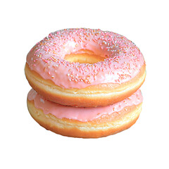 three donuts with pink frosting on a black backgro