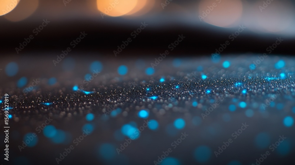 Poster Modern digital connectivity surface with glowing neonblue pathways and nodes on brushed metal texture, hightech abstract background with futuristic feel