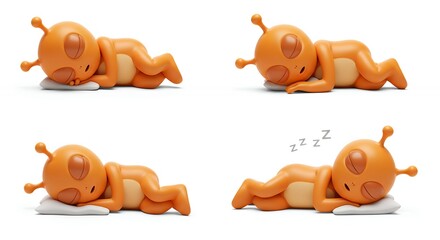 Cartoon alien characters sleeping set