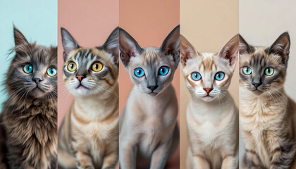 Diverse Cat Portraits in a Vibrant Collage Display.