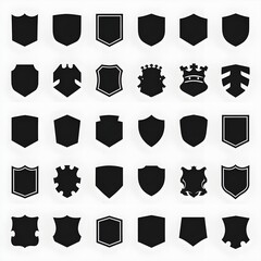 Minimalist Shield Vector Set &ndash; Symmetrical Black Silhouettes for Emblem Design