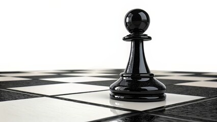 Glossy Black Pawn on Transparent Ground Symbolizing Strategy and Growth