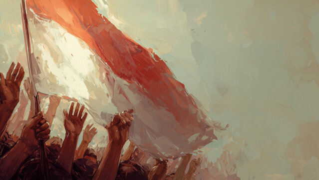 Struggling Hands Holding Indonesian Flag Demanding Independence