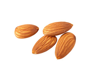 Organic whole almonds isolated on white background for healthy nutritive food advertisement